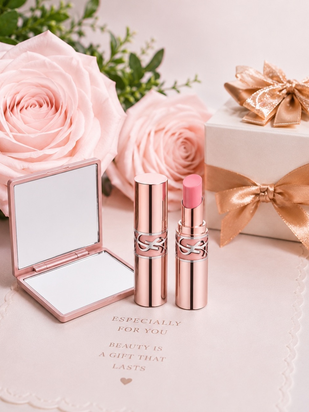 YSL Candy Glow Tinted Butter Balm • 44B Nude • w/ Floral Mirror